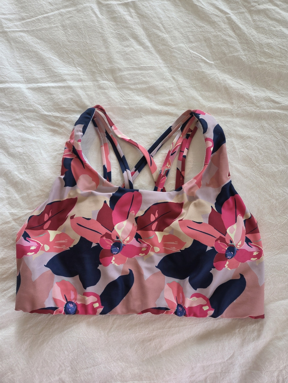 Senita Athletics Pink Multi Floral Strappy Sports Bra